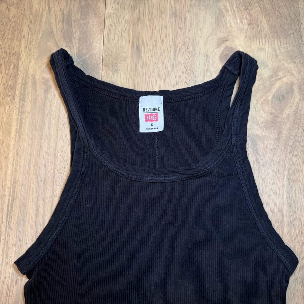 Re/Done Ribbed Racerback Tank, Black, Size Small - Picture 5 of 9